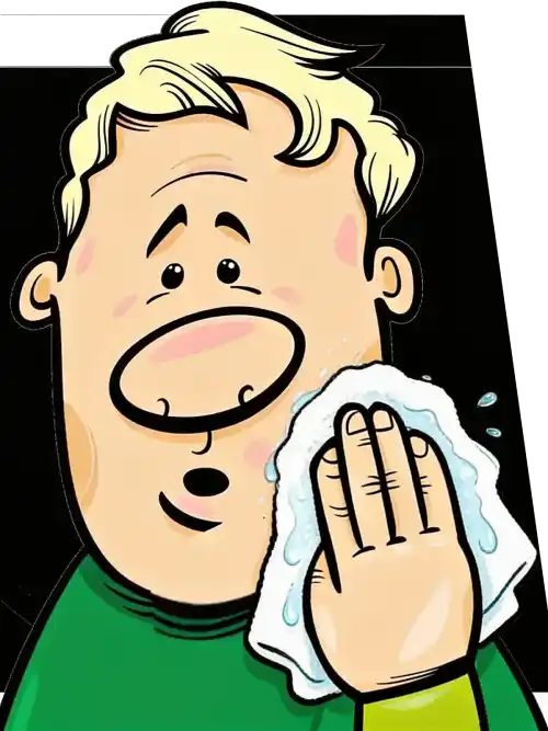 Illustration of a cold compress being applied to the cheek.