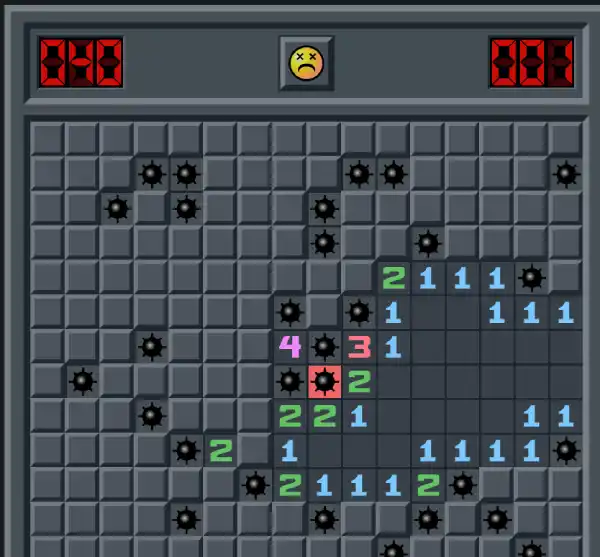 Illustration of a minesweeper game with a game over layout.