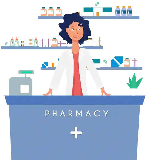 Woman pharmacist standing behind the pharmacy counter