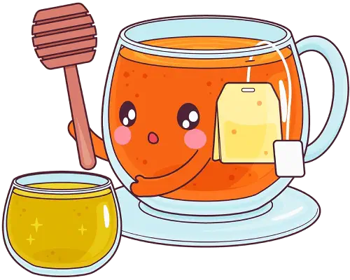 Tea cup with honey and a tea bag on the side