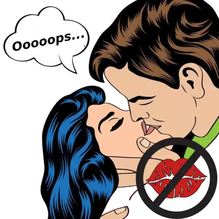 Illustration of a man and woman kissing with a sign over it indicating no kissing