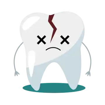 Illustration of a tooth with a crack, indicating the risk of fracture without a dental crown.