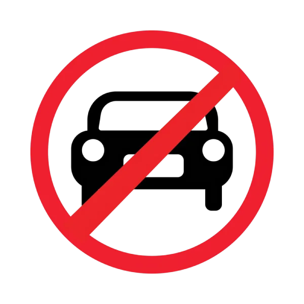 No driving sign with a car and a red circle with a line through it.