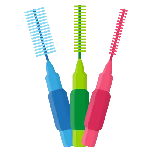 Illustration of interdental brushes in 3 sizes.