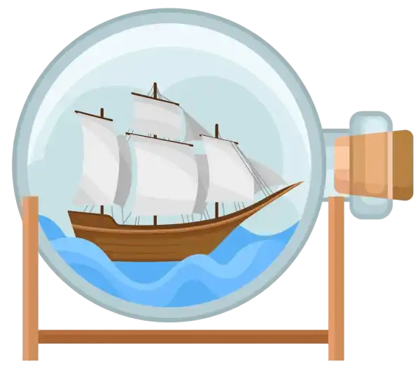 Illustration showing a ship in a bottle, representing the complexity of root canal treatment in young permanent molars.