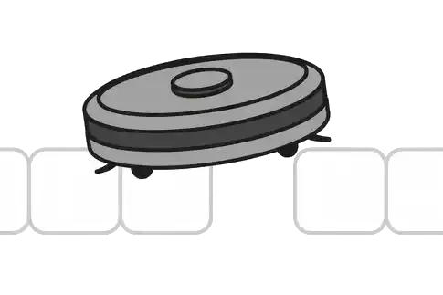 Illustration showing a vacuum cleaner robot stuck on a gap representing the missing first permanent molar.