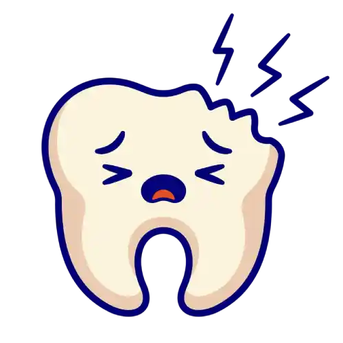 Illustration of a tooth with a crack on the surface and a face with pain expression